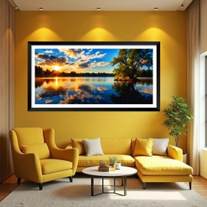 Nature Landscape Floating Frame Scenery Digital Print - (I5808) - 12x24 inch Modern Nature Wall Art for Living Room, Bedroom, Office, Hotels, Drawing Room
