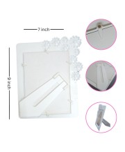 Hitech Sales Decorative Tabletop Photo Frame for Home Decor | White Floral Design Frame (5x7 Inch) | Elegant Picture Frame for Wedding, Anniversary, Birthday Gift