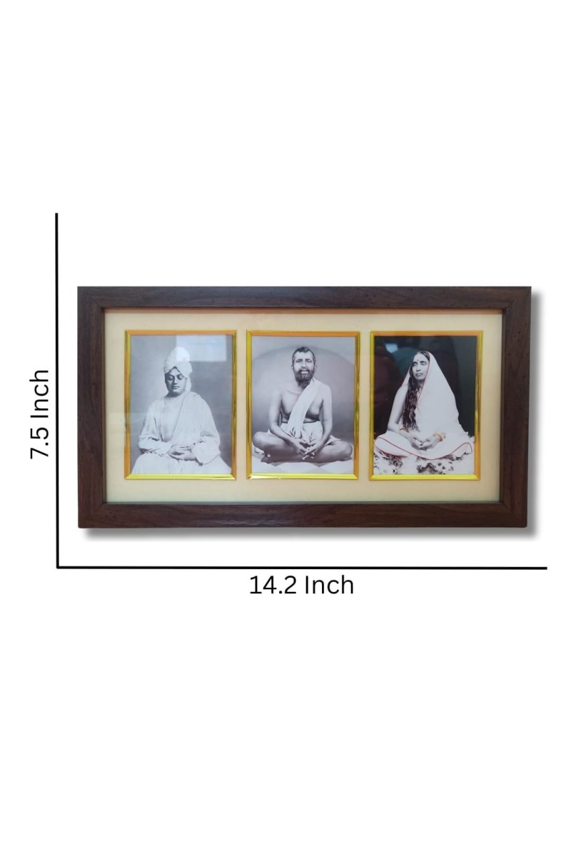 HiTechMart Swami Vivekananda & Ramakrishna Paramhansa & Sarada maa photo frame || Three pictures in one Frame || Laminated photo frame for wall, living room, gifts (Wood Base and Front Laminated)