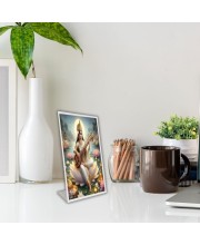 Car Desk/Table Top Maa Sraswati Acrylic L-Style Photo Stand - 2.5x3.5 Inches, Compact And Stylish Spiritual Display (F6731)