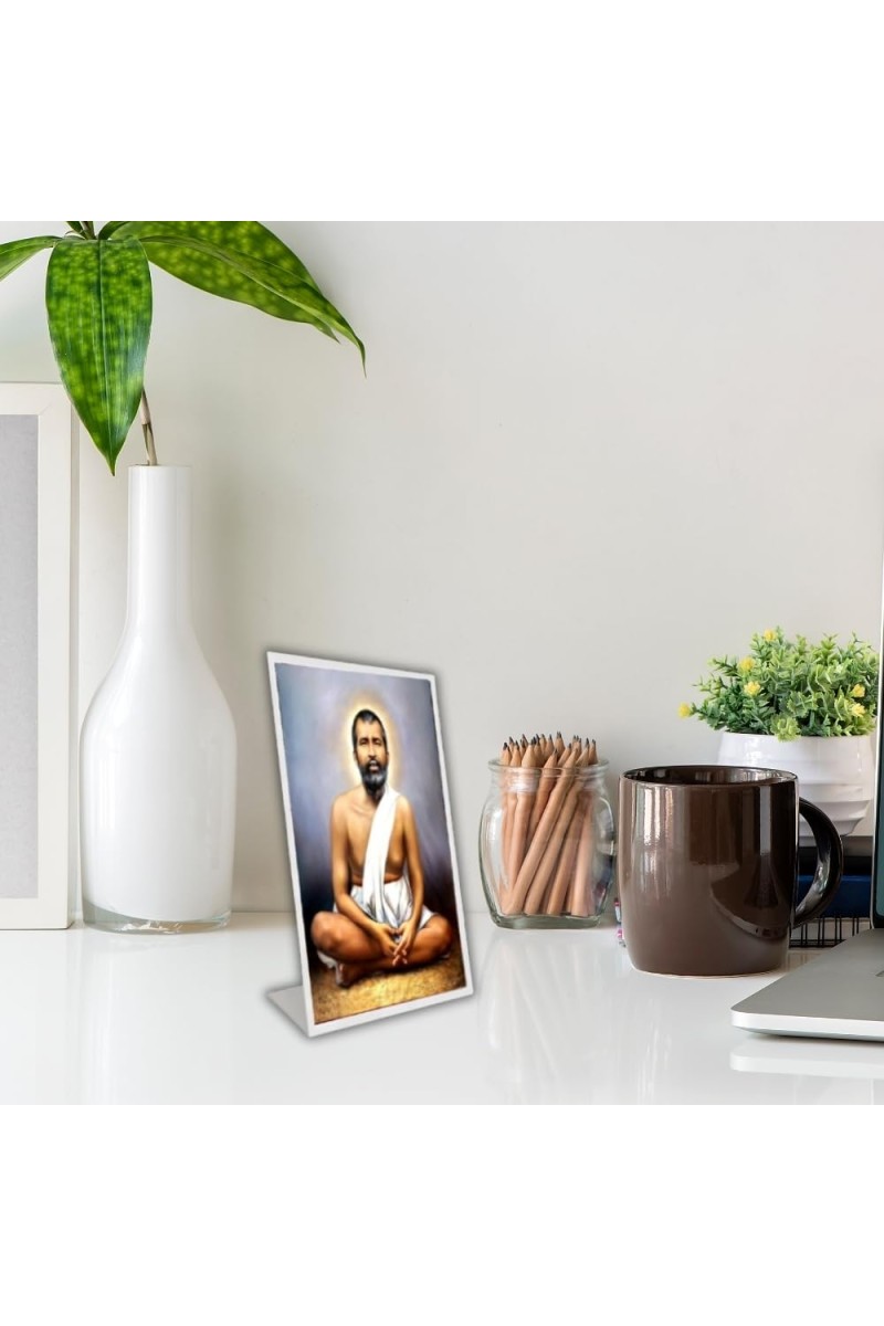 Car Desk/Table Top Bamakhapa Ramakrishna Acrylic L-Style Photo Stand - 2.5x3.5 Inches, Compact And Stylish Spiritual Display (F6692)