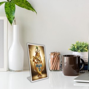 Car Desk/Table Top Divine Krishna Acrylic L-Style Photo Stand - 5x7 Inches, Compact And Stylish Spiritual Display (F6676)