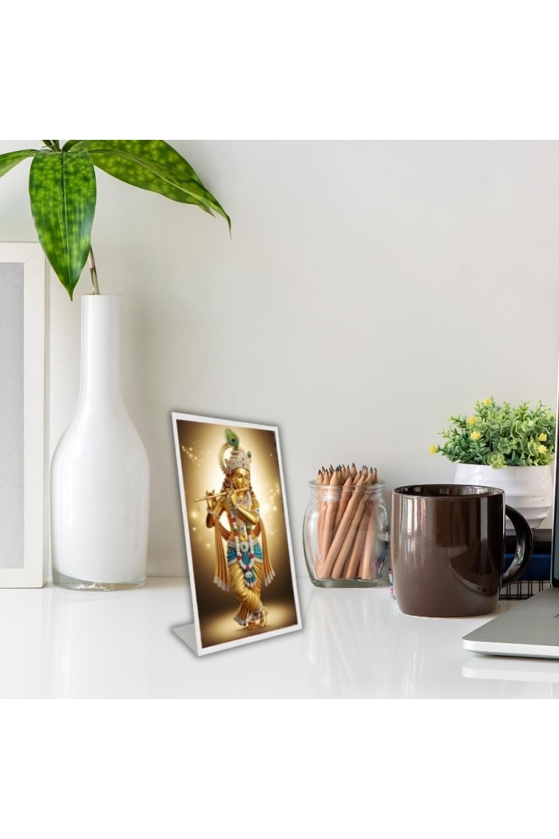 Car Desk/Table Top Divine Krishna Acrylic L-Style Photo Stand - 5x7 Inches, Compact And Stylish Spiritual Display (F6676)