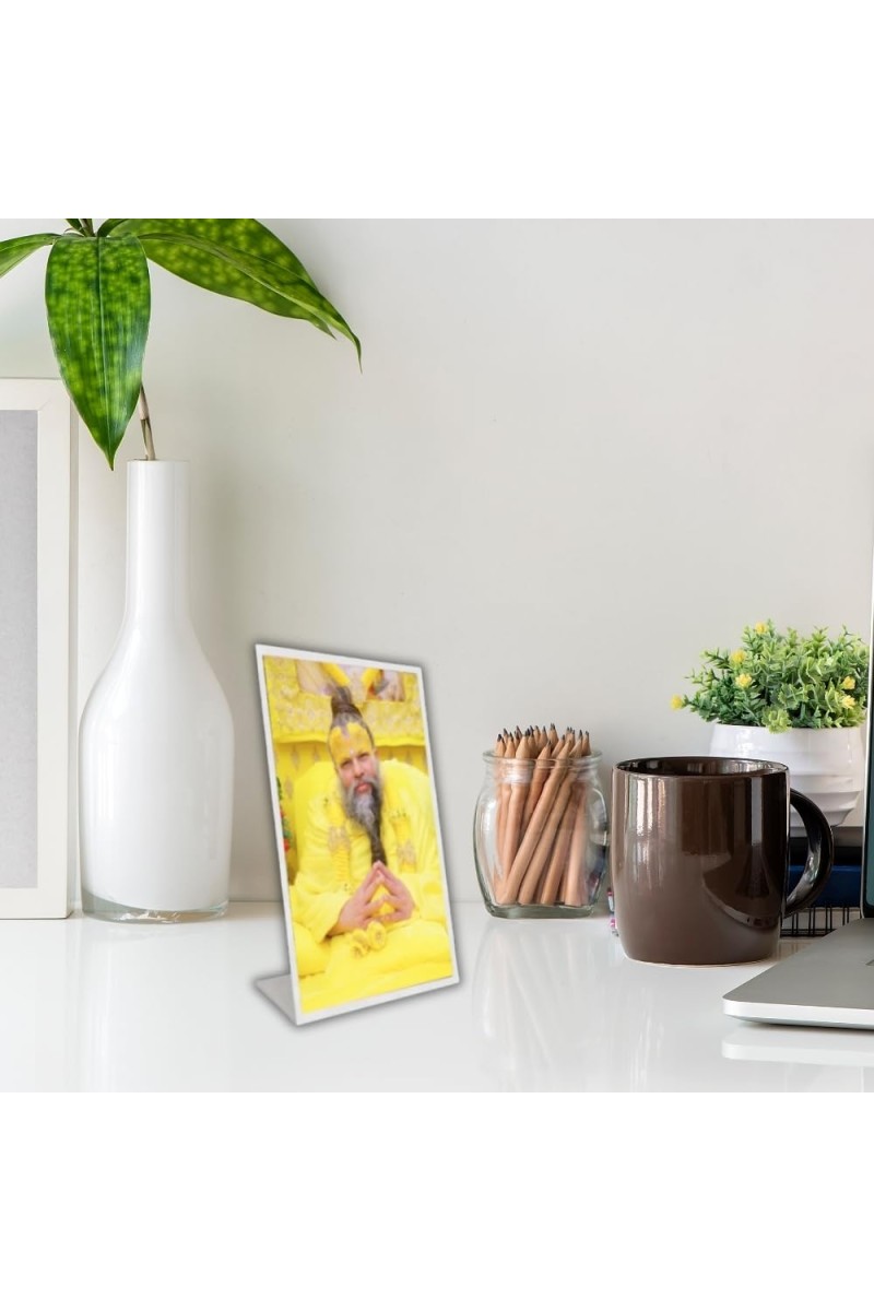 Car Desk/Table Top Shri Premanand Govind Sharan Ji Maharaj Acrylic L-Style Photo Stand - 5x7 Inches, Compact And Stylish Spiritual Display (F6695)