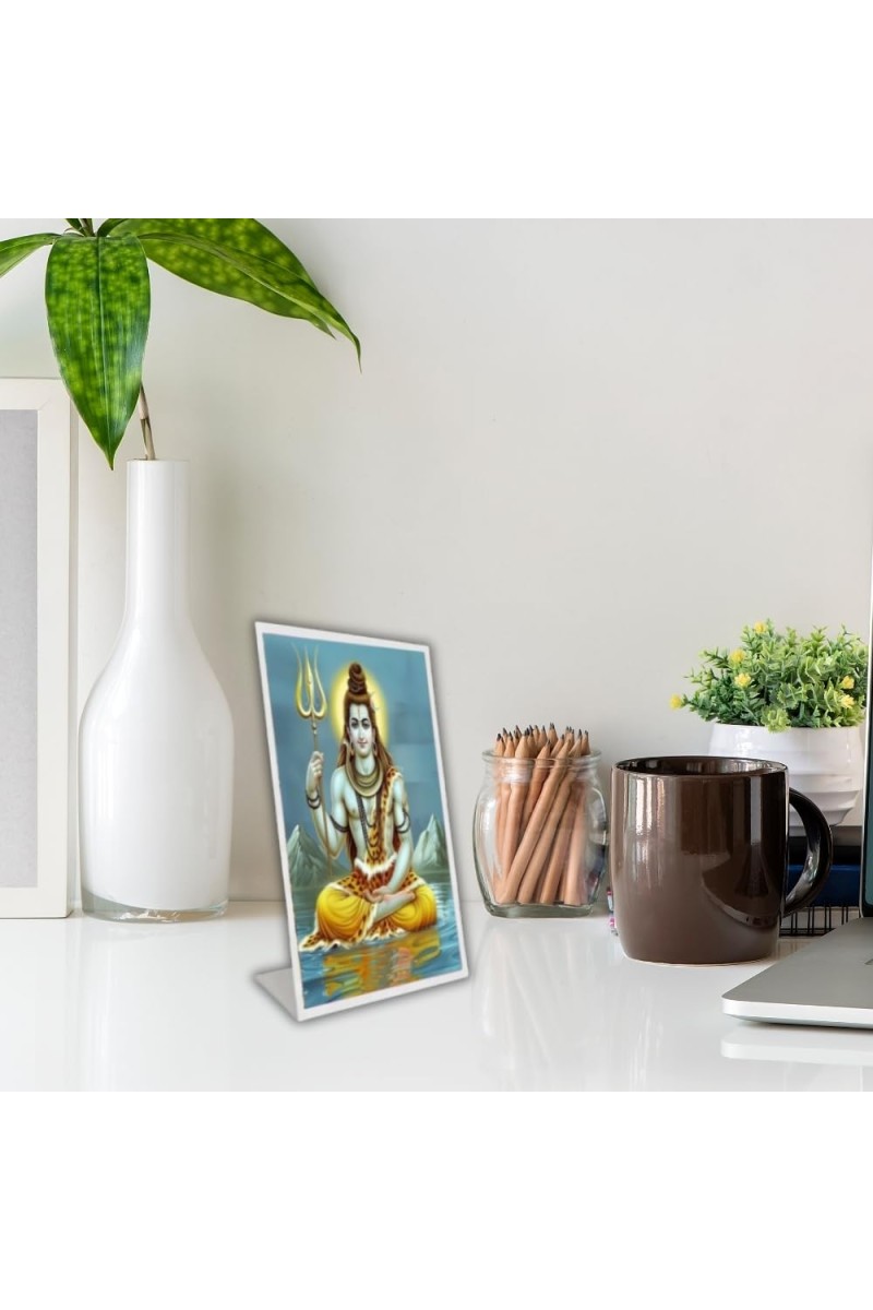 Car Desk/Table Top Lord Shiva Acrylic L-Style Photo Stand - 5x7 Inches, Compact And Stylish Spiritual Display (F6702)