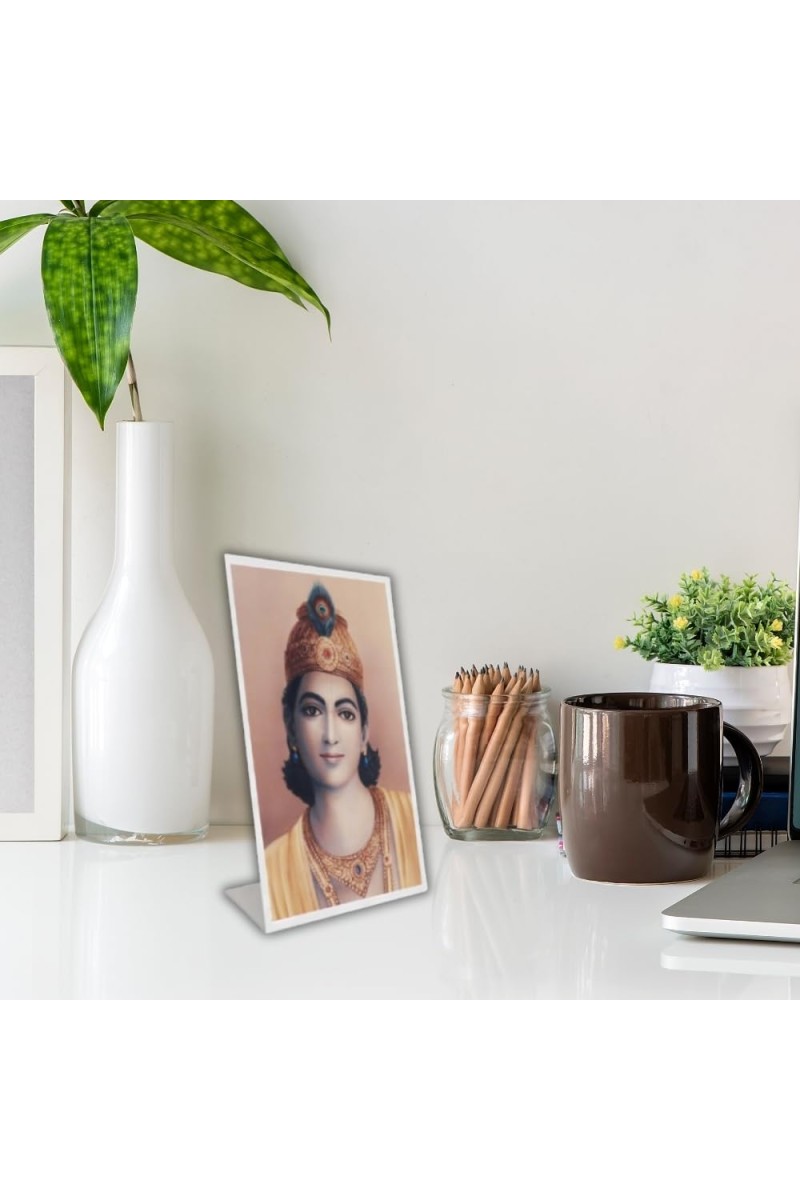 Car Desk/Table Top Bhagavan Krishna Acrylic L-Style Photo Stand - 2.5x3.5 Inches, Compact And Stylish Spiritual Display (F6713)