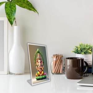 Car Desk/Table Top Ganupati Bappa Acrylic L-Style Photo Stand - 2.5x3.5 Inches, Compact And Stylish Spiritual Display (F6654)