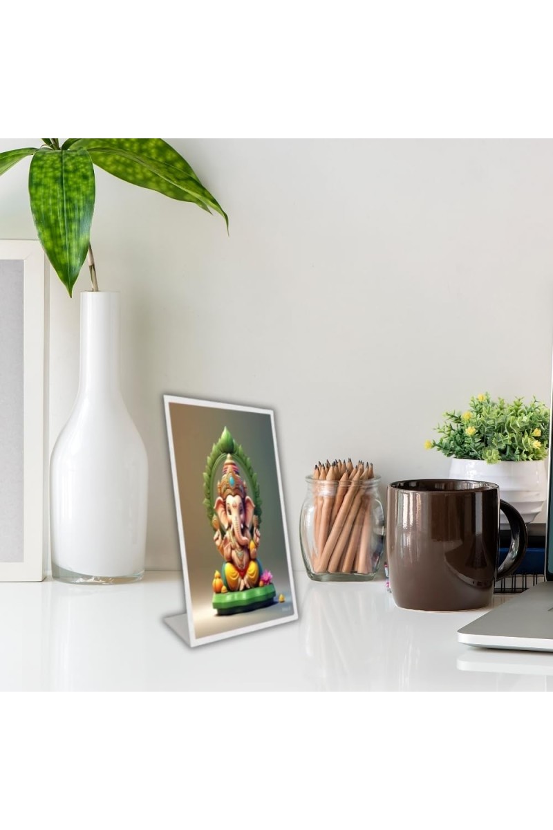 Car Desk/Table Top Ganupati Bappa Acrylic L-Style Photo Stand - 2.5x3.5 Inches, Compact And Stylish Spiritual Display (F6654)
