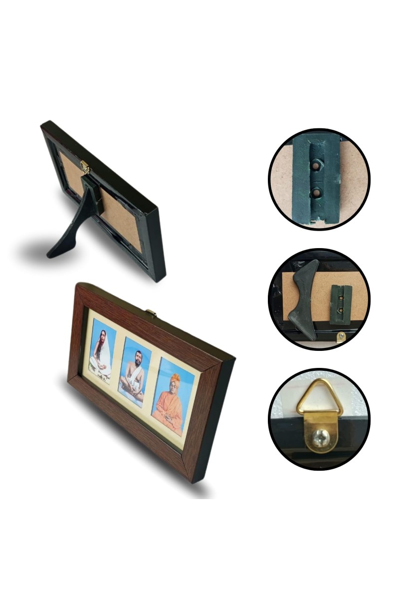 Hitech sales Sarada Devi, Ramakrishna Paramahansa and Swami Vivekananda Polystyrene Small Photo Frame for Decoration, Gifting (Tabletop, Rectangular, 7 x 4 inches Frame, Brown, Pack of 1)