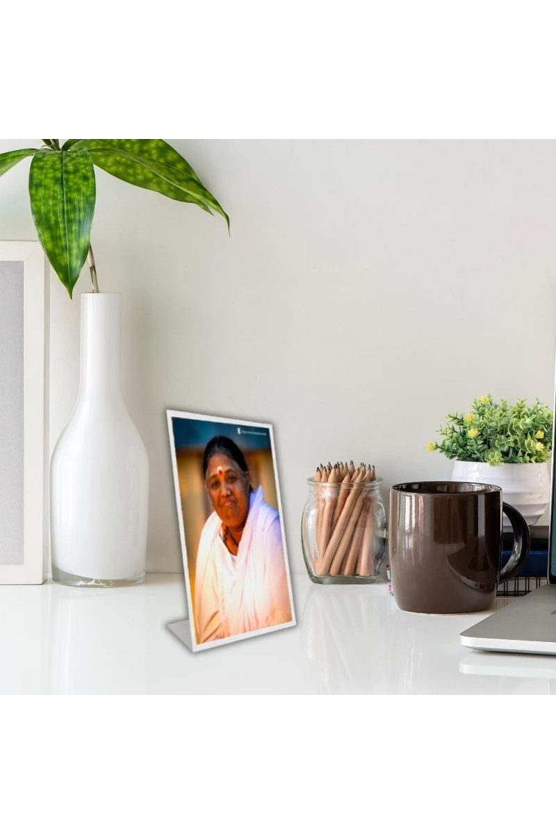 Car Desk/Table Top Mata Amritanandamayi Devi Acrylic L-Style Photo Stand - 5x7 Inches, Compact And Stylish Spiritual Display (F6694)