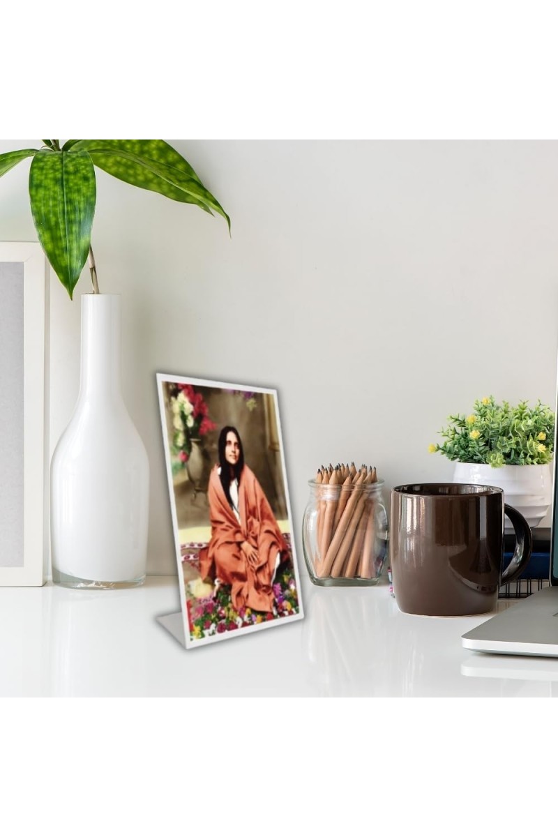 Car Desk/Table Top Anandamayi Ma Acrylic L-Style Photo Stand - 2.5x3.5 Inches, Compact And Stylish Spiritual Display (F6716)