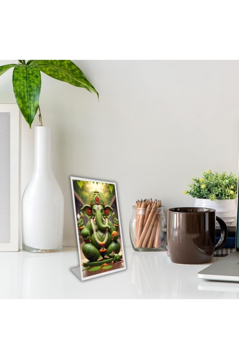 Car Desk/Table Top Lord Ganesha Acrylic L-Style Photo Stand - 5x7 Inches, Compact And Stylish Spiritual Display (F6674)