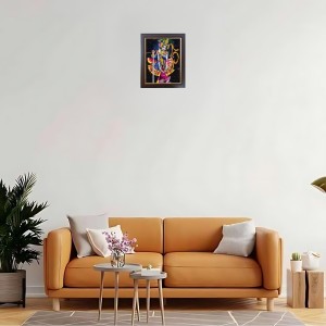 Hitech Sales Lord Krishna Photo Frame for Pooja Room, Temple Decor, Home Decoration and Gift (Wall and Tabletop, Rectangular, Polystyrene Frame, Printed Photo, 24 x 29 cm, Black)