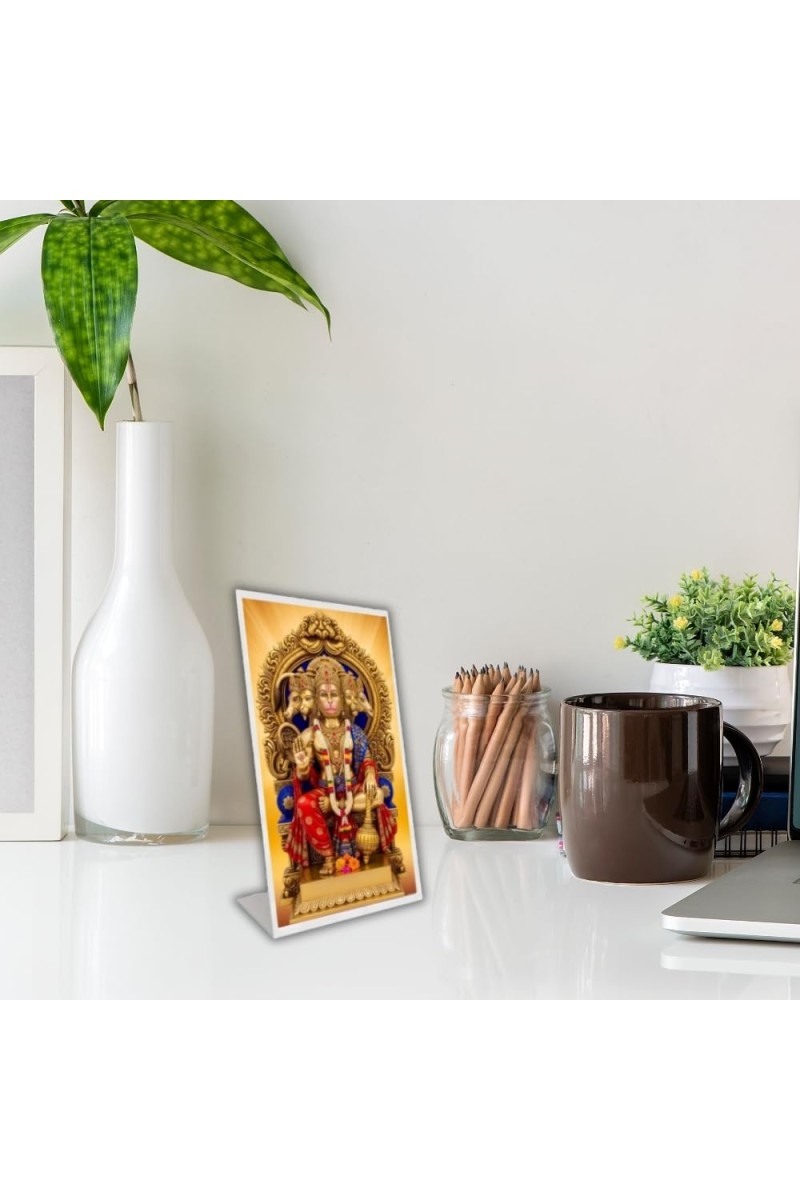 Car Desk/Table Top Lord Hanuman Acrylic L-Style Photo Stand - 5x7 Inches, Compact And Stylish Spiritual Display (F6667)