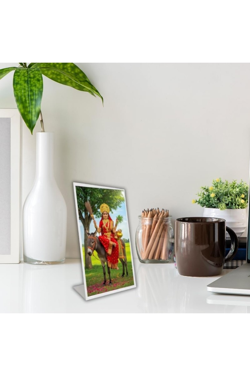 Car Desk/Table Top Jay Maa Sheetla Acrylic L-Style Photo Stand - 2.5x3.5 Inches, Compact And Stylish Spiritual Display (F6670)