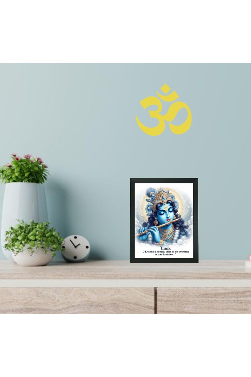 Hitech Sales Wall Art Of Lord Krishna Polystyrene Photo Frame for Pooja Room, Temple Decor, Home Decoration and Gifting (Wall and Tabletop, Rectangular, Printed Photo, 7.12 x 9.12 inches Frame, Black)
