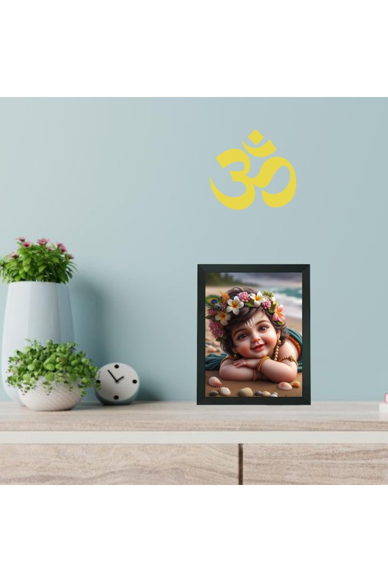 Hitech Sales Sweet Gopal Printed Photo and Polystyrene Photo Frame for Pooja Room, Temple Decor, Home Decoration and Gifting (Wall and Tabletop, Rectangular, 7.12 x 9.12 inches Frame, Black)