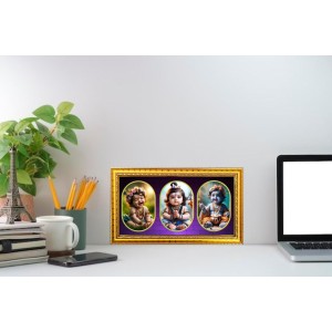 Baby Krishna Photo Frame - 8x14 Inch Brown Wooden Frame | Hindu Gods Wall Decor For Home & Office