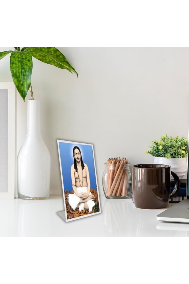 Car Desk/Table Top Nigamananda Paramahansa Acrylic L-Style Photo Stand - 2.5x3.5 Inches, Compact And Stylish Spiritual Display (F6691)