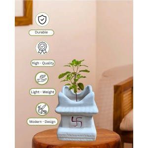 HI TECH Sales Sacred Tulsi Plant in White Ceramic Tulsi Vrindavan Pot with Swastik Symbol – Ideal for Home Mandir, Pooja Decor & Gifting HI TECH Sales Sacred Tulsi Plant in White Ceramic Tulsi Vrindavan Pot with Swastik Symbol – Ideal for Home Mandir, Pooja Decor & Gifting