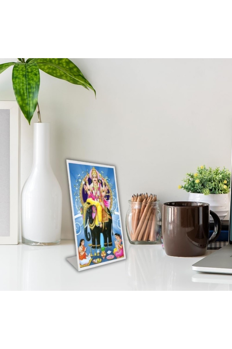 Car Desk/Table Top Lord Vishwakarma Acrylic L-Style Photo Stand - 2.5x3.5 Inches, Compact And Stylish Spiritual Display (F6718)