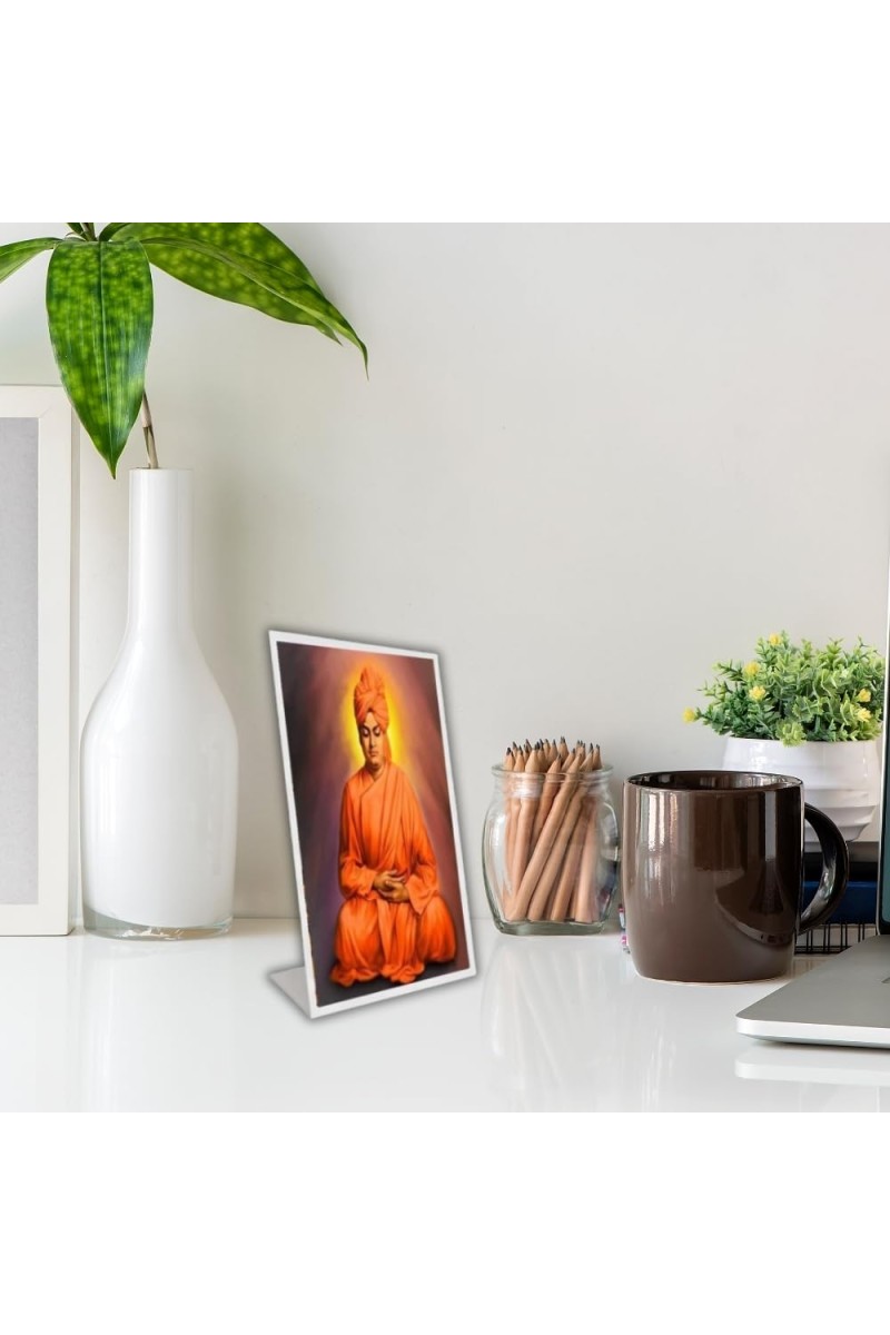 Car Desk/Table Top Sri Swami Vivekananda Acrylic L-Style Photo Stand - 5x7 Inches, Compact And Stylish Spiritual Display (F6709)