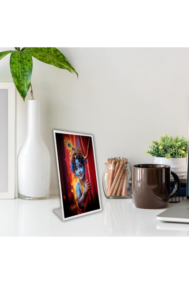 Car Desk/Table Top Divine Krishna Acrylic L-Style Photo Stand - 2.5x3.5 Inches, Compact And Stylish Spiritual Display (F6727)