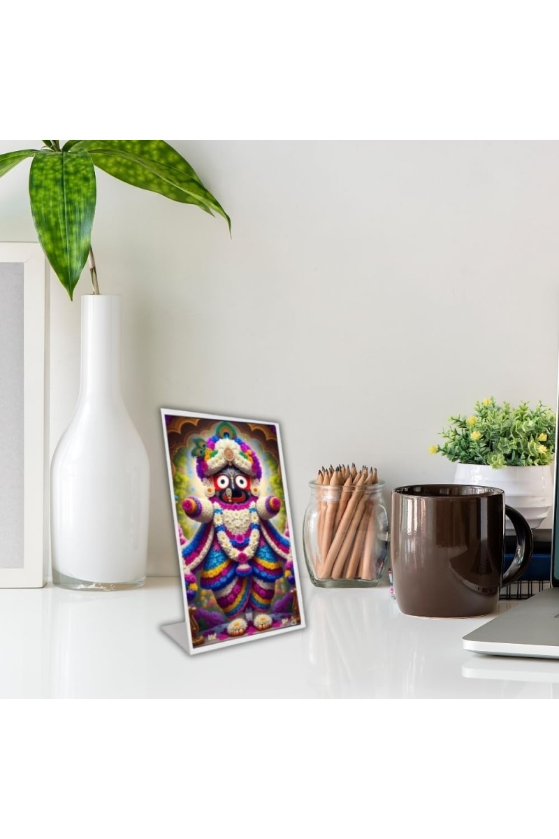 Car Desk/Table Top Jai Jagannath Acrylic L-Style Photo Stand - 5x7 Inches, Compact And Stylish Spiritual Display (F6660)