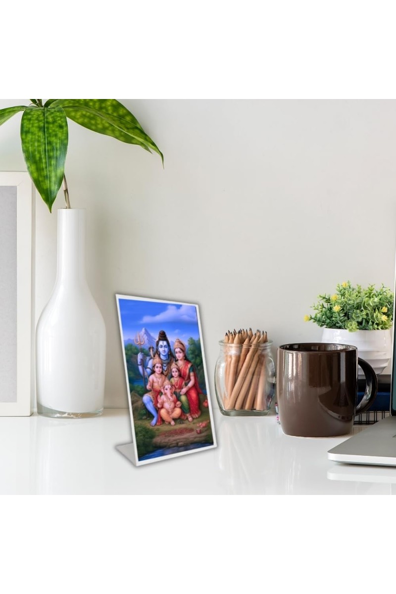 Car Desk/Table Top Shiva Pariwar Acrylic L-Style Photo Stand - 5x7 Inches, Compact And Stylish Spiritual Display (F6659)