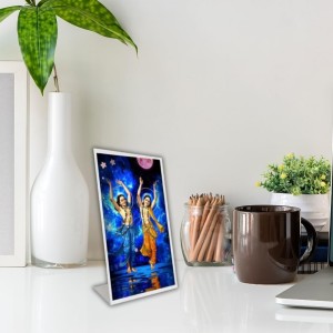 Car Desk/Table Top Lord Chaitanya Mahaprabhu And Nityananda Prabhu Acrylic L-Style Photo Stand - 2.5x3.5 Inches, Compact And Stylish Spiritual Display (F6725)