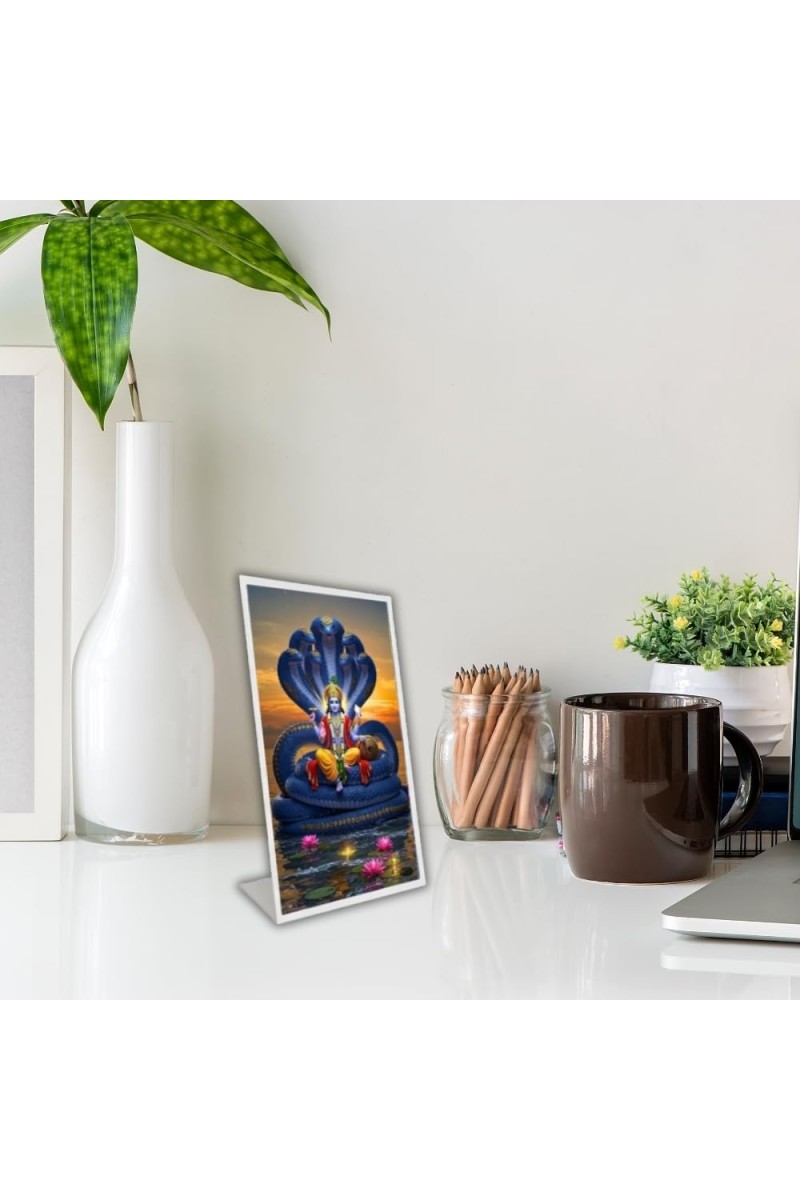 Car Desk/Table Top Lord Vishnu Acrylic L-Style Photo Stand - 2.5x3.5 Inches, Compact And Stylish Spiritual Display (F6664)