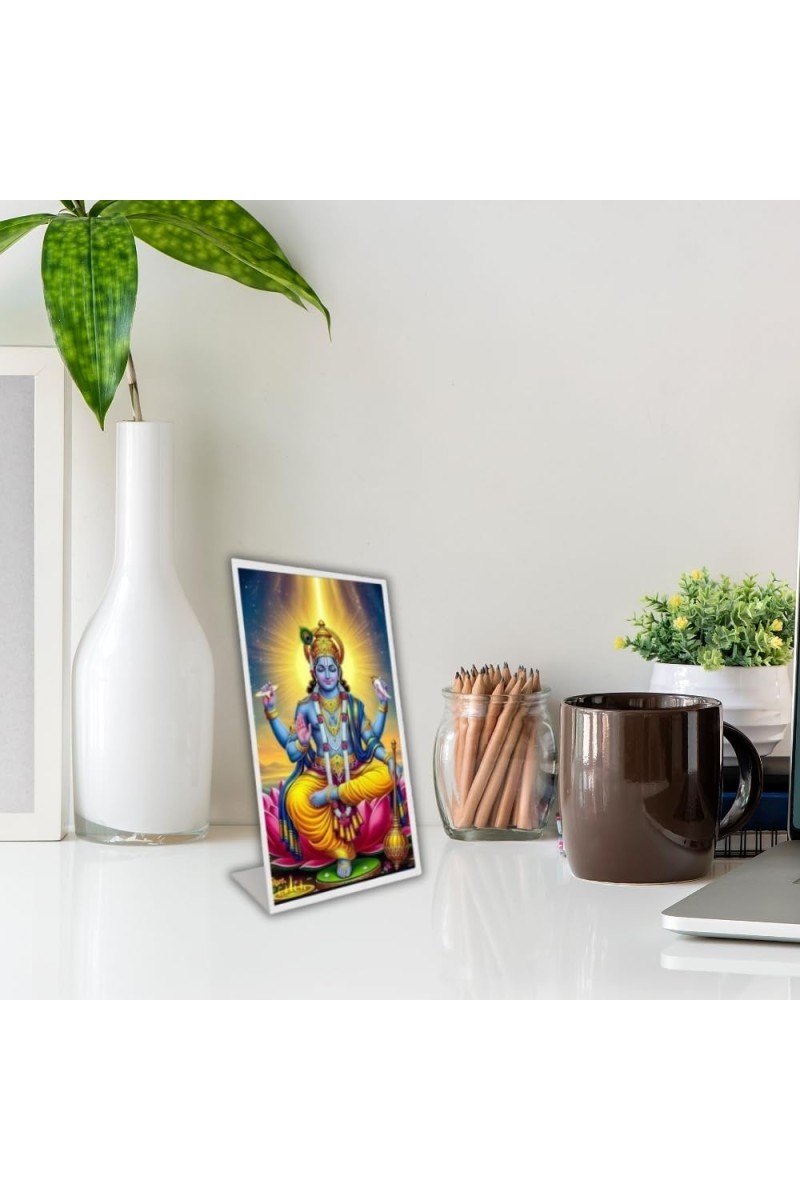 Car Desk/Table Top Lord Vishnu Acrylic L-Style Photo Stand - 2.5x3.5 Inches, Compact And Stylish Spiritual Display (F6663)