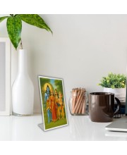 Car Desk/Table Top Lord Shiva,Parvati,sons Ganesha And Kartikeya. Acrylic L-Style Photo Stand - 2.5x3.5 Inches, Compact And Stylish Spiritual Display (F6677)