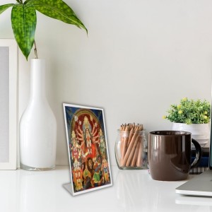 Car Desk/Table Top Maa Durga Acrylic L-Style Photo Stand - 5x7 Inches, Compact And Stylish Spiritual Display (F6689)