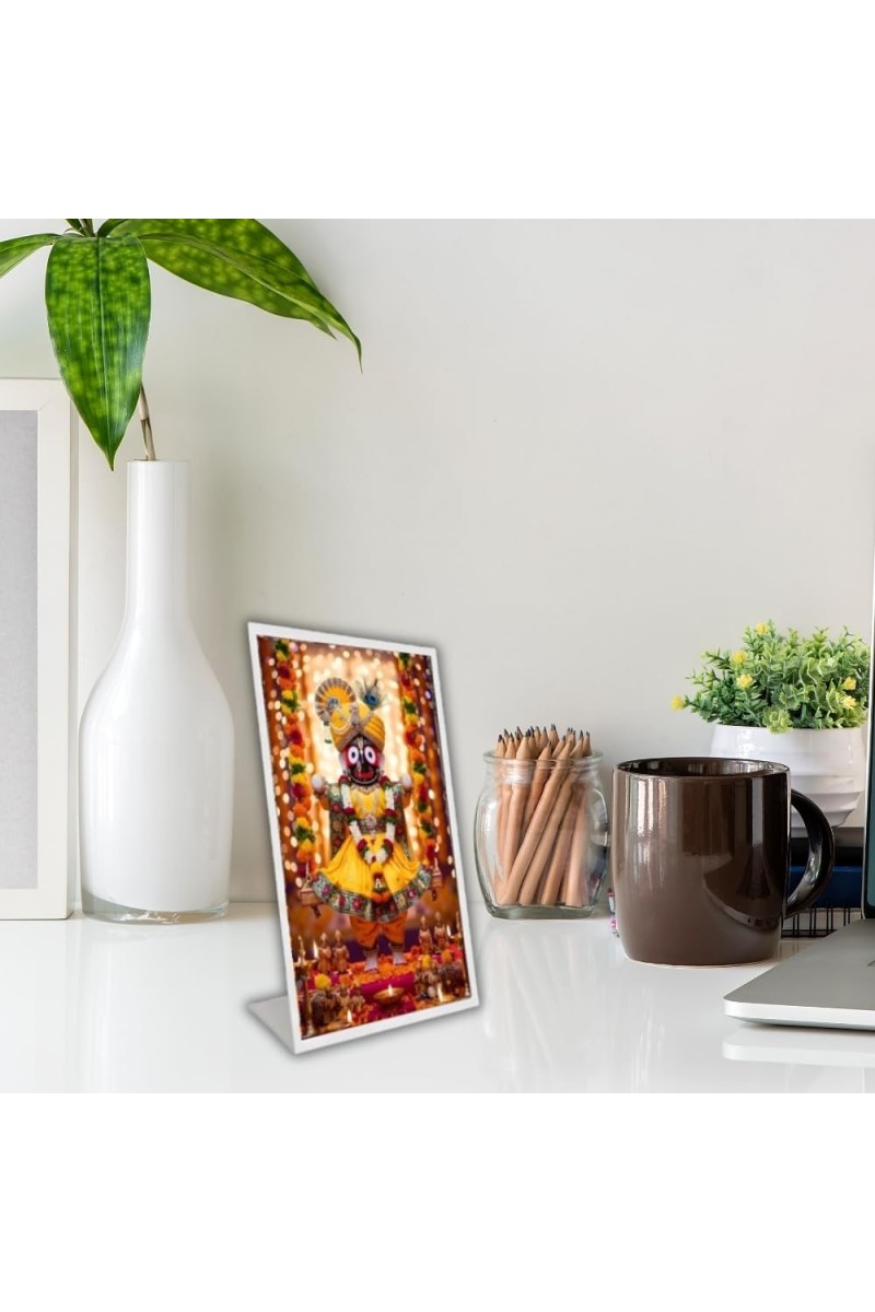 Car Desk/Table Top Jai Jagannath Acrylic L-Style Photo Stand - 2.5x3.5 Inches, Compact And Stylish Spiritual Display (F6655)