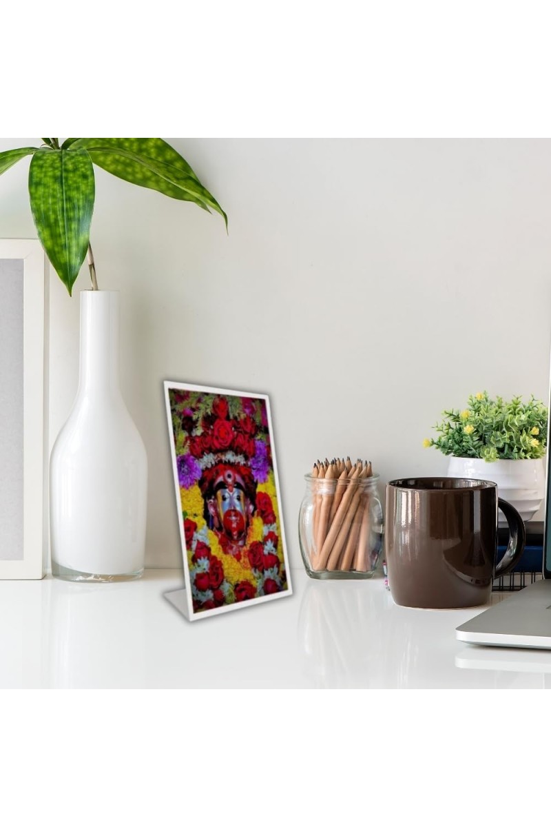 Car Desk/Table Top Maa Tara Acrylic L-Style Photo Stand - 5x7 Inches, Compact And Stylish Spiritual Display (F6701)