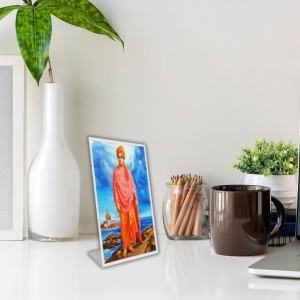 Car Desk/Table Top Swami Vivekananda Acrylic L-Style Photo Stand - 5x7 Inches, Compact And Stylish Spiritual Display (F6699)