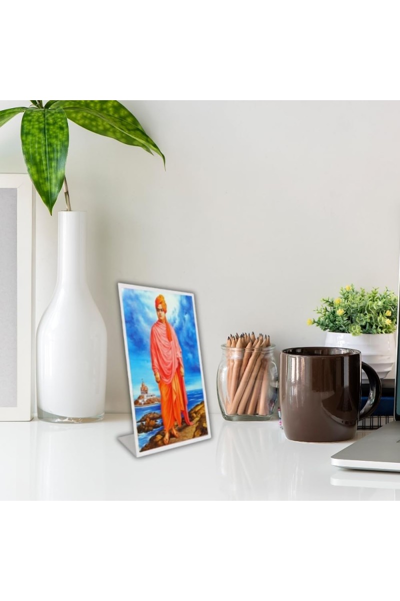 Car Desk/Table Top Swami Vivekananda Acrylic L-Style Photo Stand - 5x7 Inches, Compact And Stylish Spiritual Display (F6699)