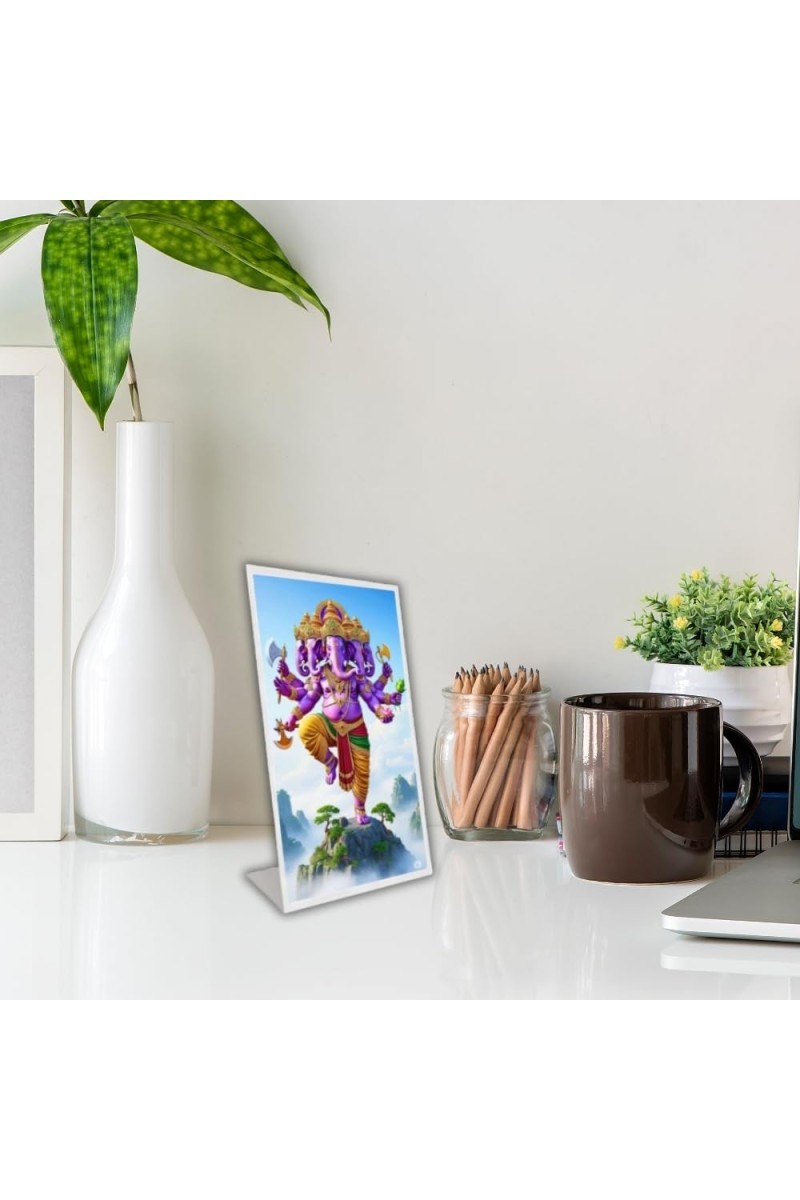 Car Desk/Table Top Lord Machamukh Ganesha Acrylic L-Style Photo Stand - 5x7 Inches, Compact And Stylish Spiritual Display (F6661)