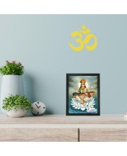 Hitech Sales Devi Saraswati Maa Polystyrene Photo Frame for Pooja Room, Temple Decor, Home Decoration and Gifting (Wall and Tabletop, Rectangular, Printed Photo, 7.12 x 9.12 inches Frame, Black)