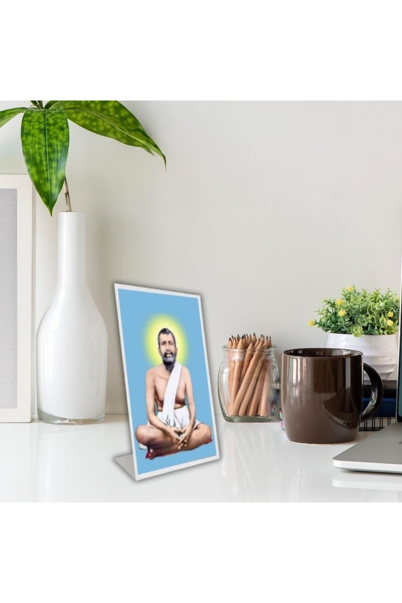 Car Desk/Table Top Sri Ramkrishna Acrylic L-Style Photo Stand - 5x7 Inches, Compact And Stylish Spiritual Display (F6714)