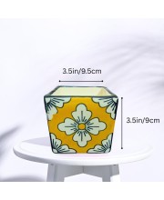 Decorative Ceramic Square Planter | Design Floral Flower Pot | Colorful Indoor Plant Pot for Succulents & Small Plants for Home & Office (Only Pot)