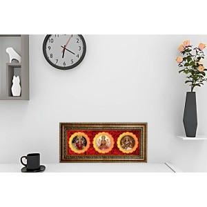 Maa, Durga, Laxmi, Saraswati Photo Frame - 8x14 Inch Brown Wooden Frame | Hindu Gods Wall Decor For Home & Office