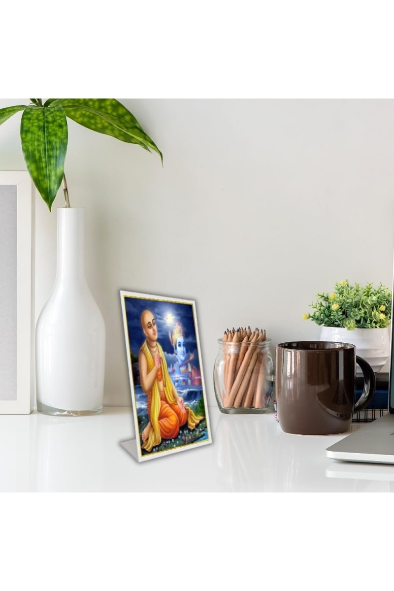Car Desk/Table Top Shree Chaitanya Mahaprabhu Acrylic L-Style Photo Stand - 5x7 Inches, Compact And Stylish Spiritual Display (F6669)