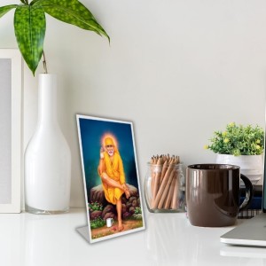 Car Desk/Table Top Sridhi Sai Baba Acrylic L-Style Photo Stand - 2.5x3.5 Inches, Compact And Stylish Spiritual Display (F6734)