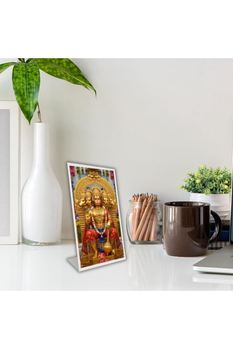Car Desk/Table Top Panchmukhi Hanuman Acrylic L-Style Photo Stand - 2.5x3.5 Inches, Compact And Stylish Spiritual Display (F6726)