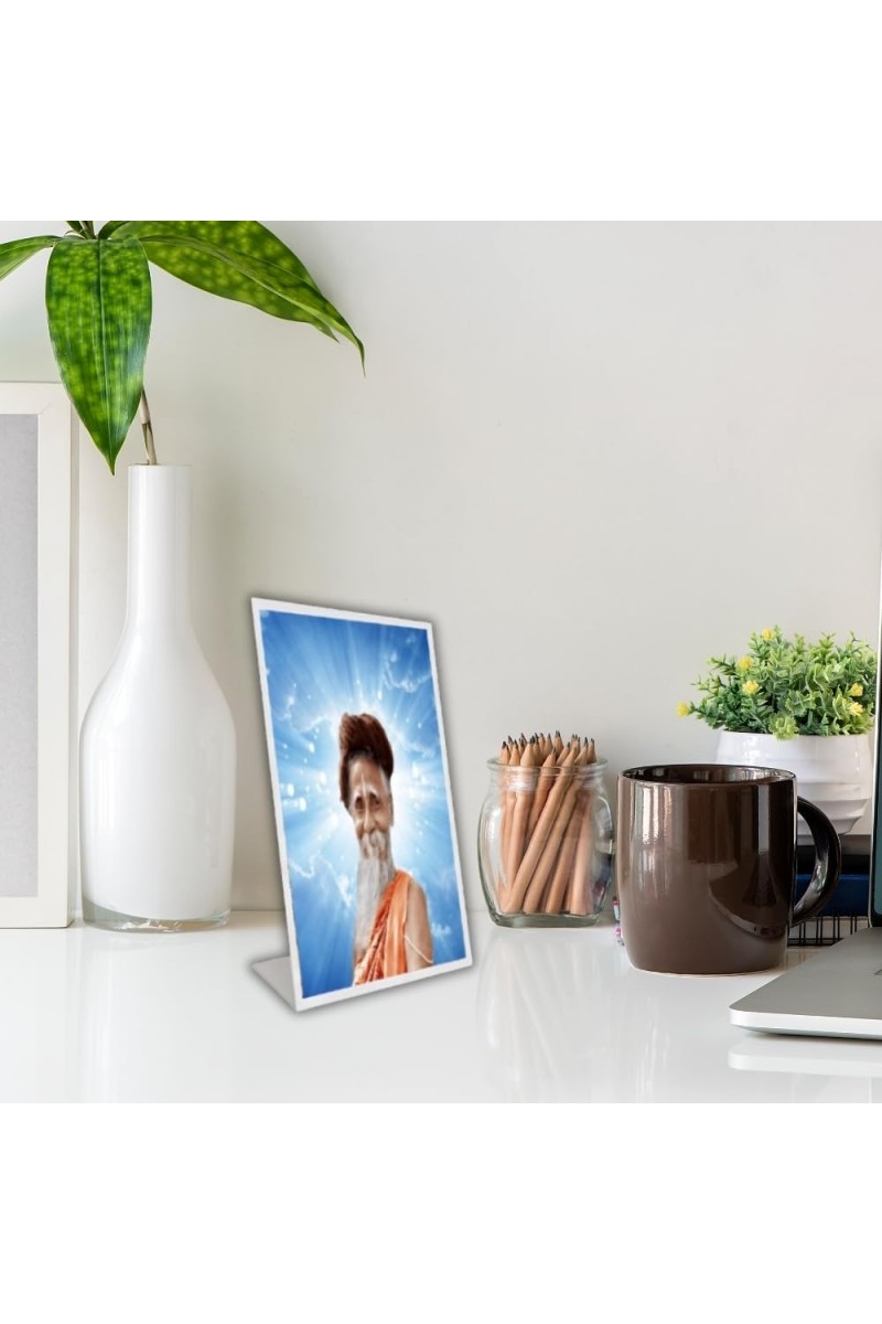 Car Desk/Table Top Sri Sri Sitaramdas Omkarnath Acrylic L-Style Photo Stand - 5x7 Inches, Compact And Stylish Spiritual Display (F6722)