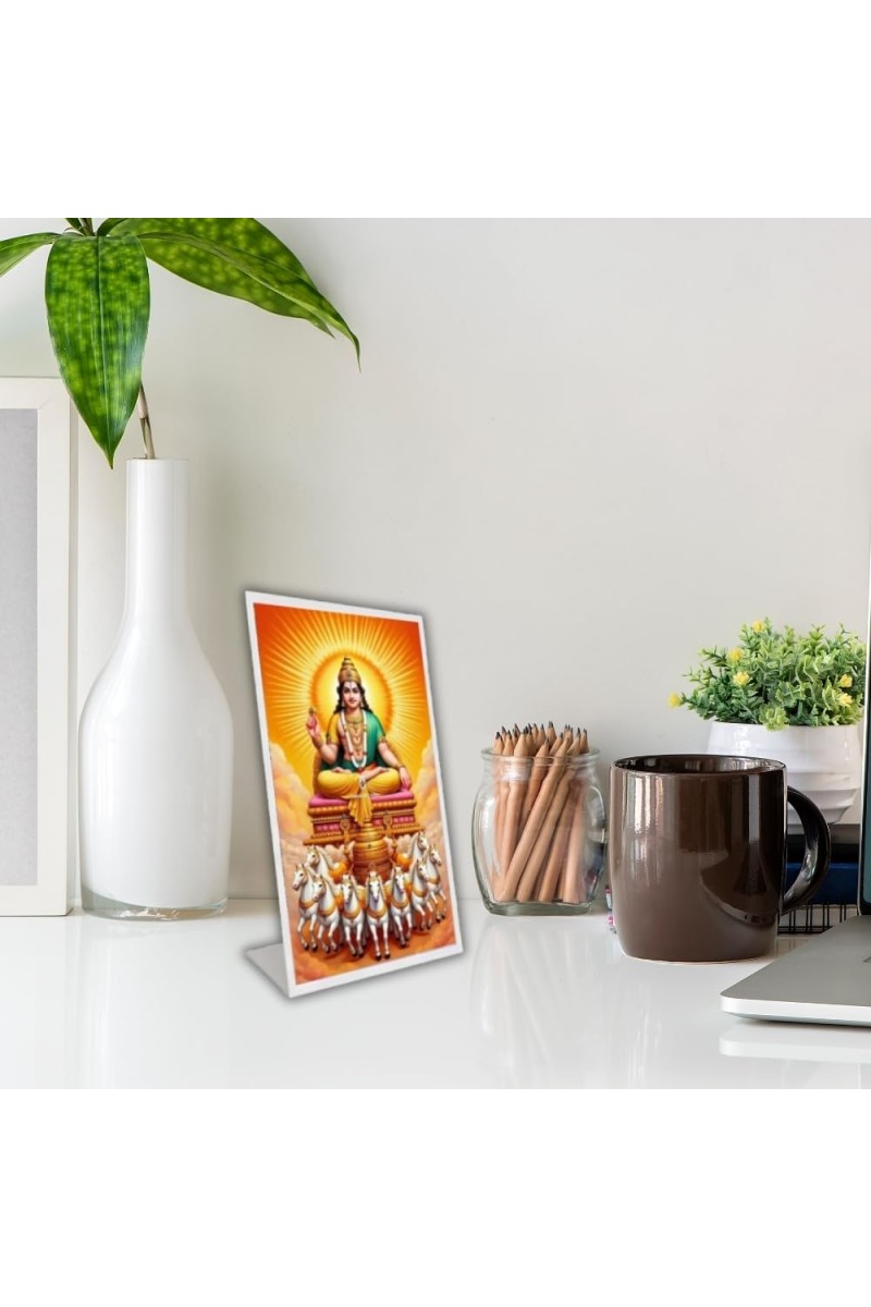 Car Desk/Table Top Surya Dev Acrylic L-Style Photo Stand - 5x7 Inches, Compact And Stylish Spiritual Display (F6738)
