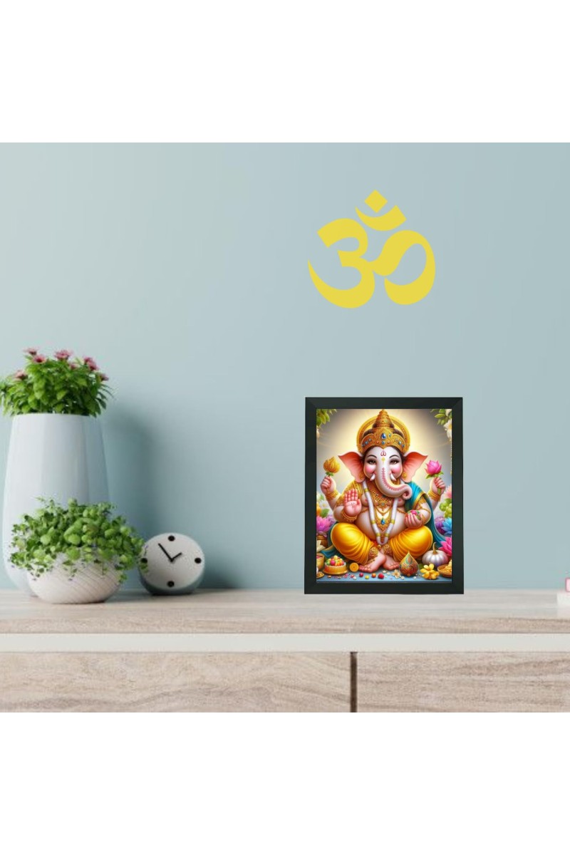 Hitech Sales Lord Ganesh Polystyrene Photo Frame for Pooja Room, Temple Decor, Home Decoration and Gifting (Wall and Tabletop, Rectangular, Printed Photo, 7.12 x 9.12 inches Frame, Black)
