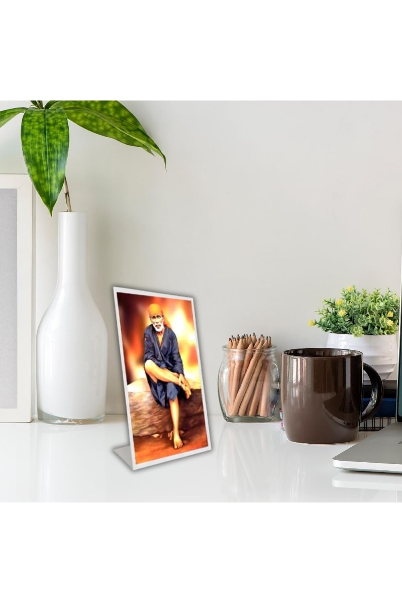 Car Desk/Table Top Shirdi Sai Baba Acrylic L-Style Photo Stand - 5x7 Inches, Compact And Stylish Spiritual Display (F6733)